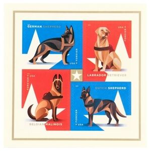 100 USPS Military Working Dogs Forever Postage Stamps German Dutch Shepherd Lab
